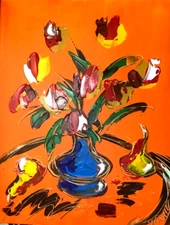 FLOWERS  by Mark Kazav Original Oil Painting Wall  Impressionism