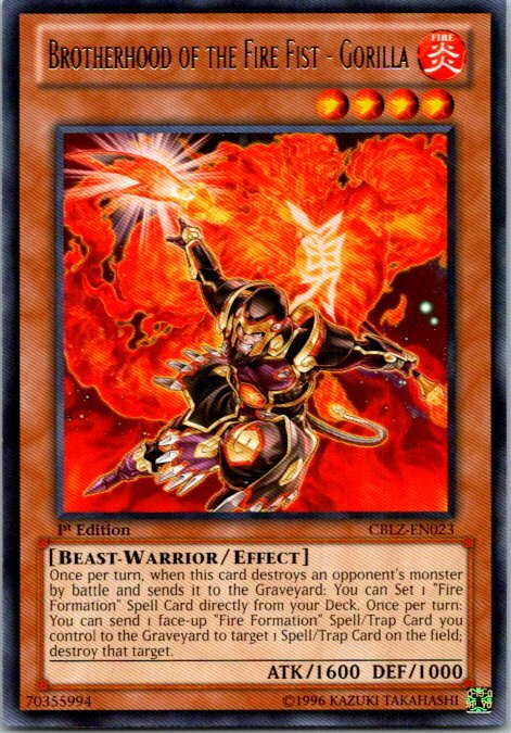 YuGiOh : CBLZ-EN023 1st Ed Brotherhood of the Fire Fist - Gorilla Rare Card - ( Cosmo Blazer Yu-Gi-Oh! Single Card )