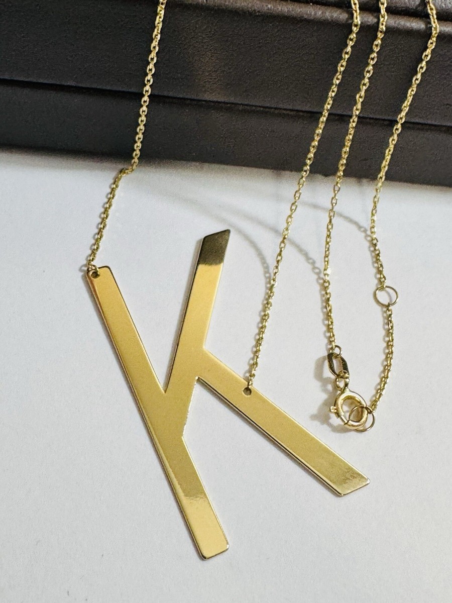 18K 18C 750 Gold long Letter K Necklace 1mm