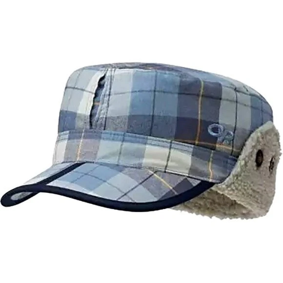 OR Outdoor Research M,L,XL Yukon Cap Naval Blue Plaid Wool Sherpa Hat Ear Flaps