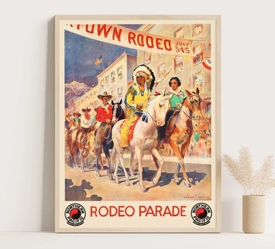 Rodeo parade, Montana, Wyoming vintage travel poster
