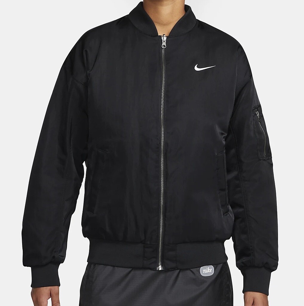 Nike Women's Reversible Synthetic Fill Black Bomber Jacket Size XL