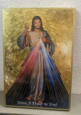 DIVINE MERCY -ENGLISH- GOLD FOIL MOSAIC PLAQUE ~ 4''x6''