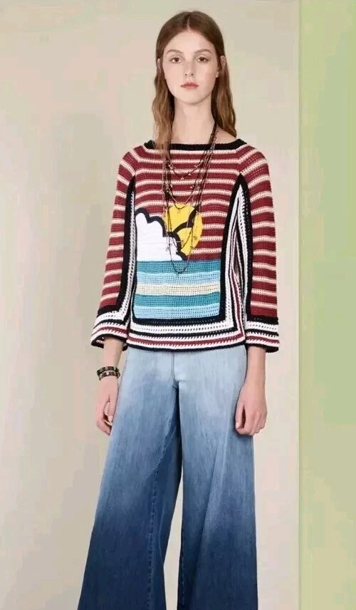 Top da spiaggia ROSSO Valentino Maglia manica 3 4 a righe rosso bianco cotone taglia M