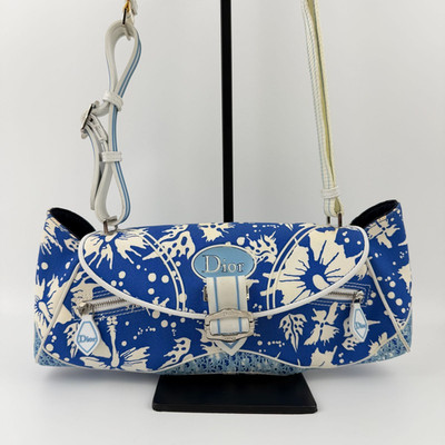 Dior Surf Shoulder Hand Bag Blue White Canvas Vintage Authentic 103424