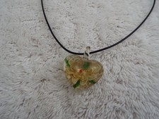 Glass Art Glass Heart Pendant Black Cord Necklace