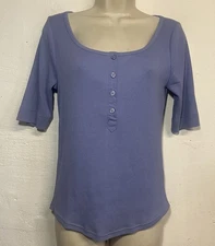 NWT J.Crew Medium Top Lilac Purple Ribbed Scoop Neck Stretch Henley 
