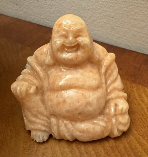 Carved Soapstone ~ Happy / Laughing Buddha ~ Salmon Color ~ Figurine 2 1/2"