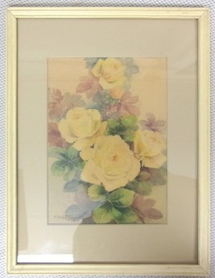 1951 BESS E GOURLEY Watercolor Painting Yellow Roses Original w/ New Matte Frame