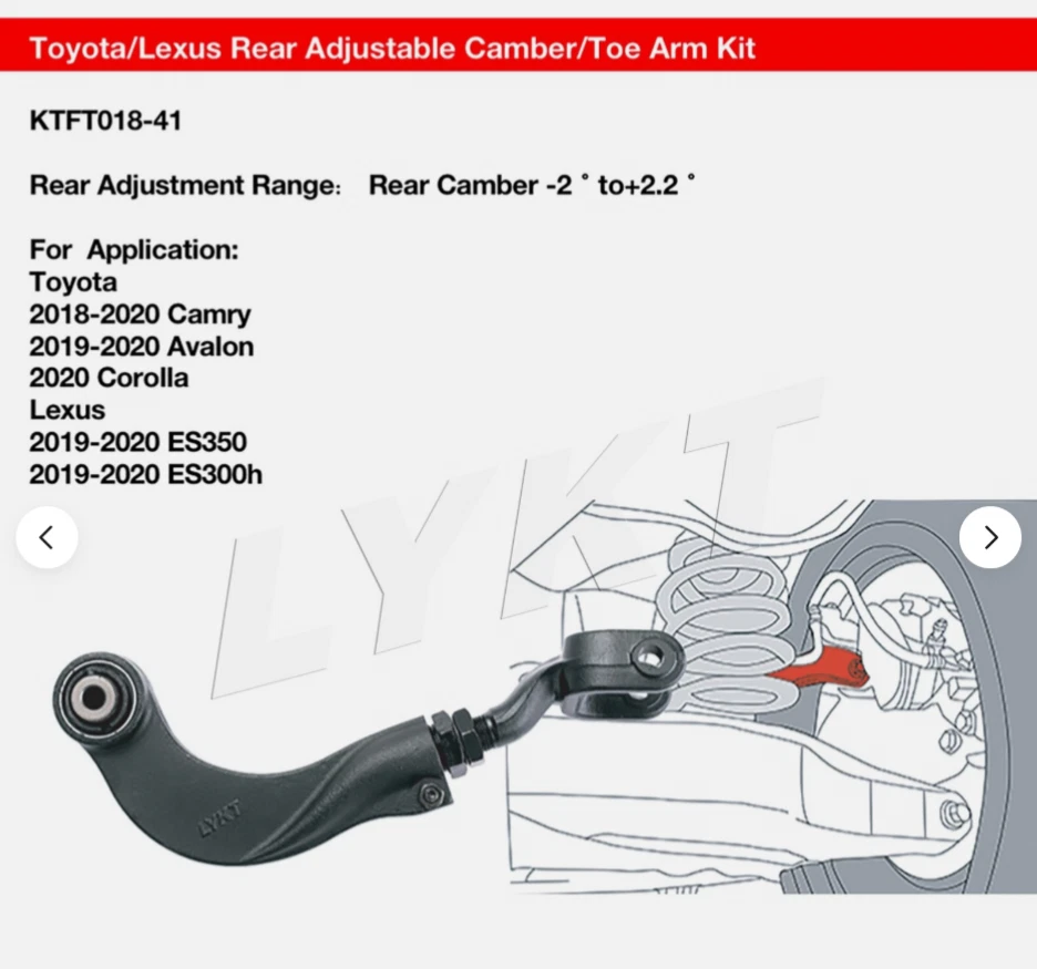 LYKT 4pcs Adjustable Rear Camber Toe Kit for Toyota Camry Avalon LexusES350/300h - Image 3 of 4