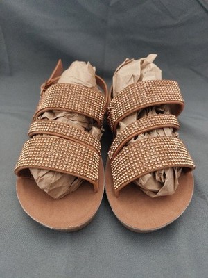 Adrienne Vittadini Toddler Girl Gold Triple Strap Sparkle Sandals Shoes Size 7