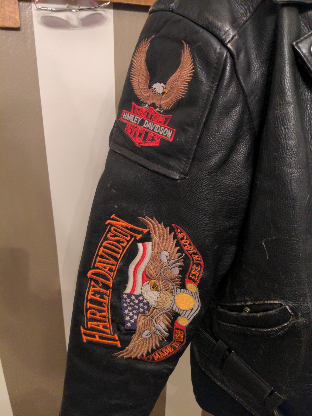 Very Rare harley-davidson leather jacket mens XL  Embroidery Patches Black Biker image 4