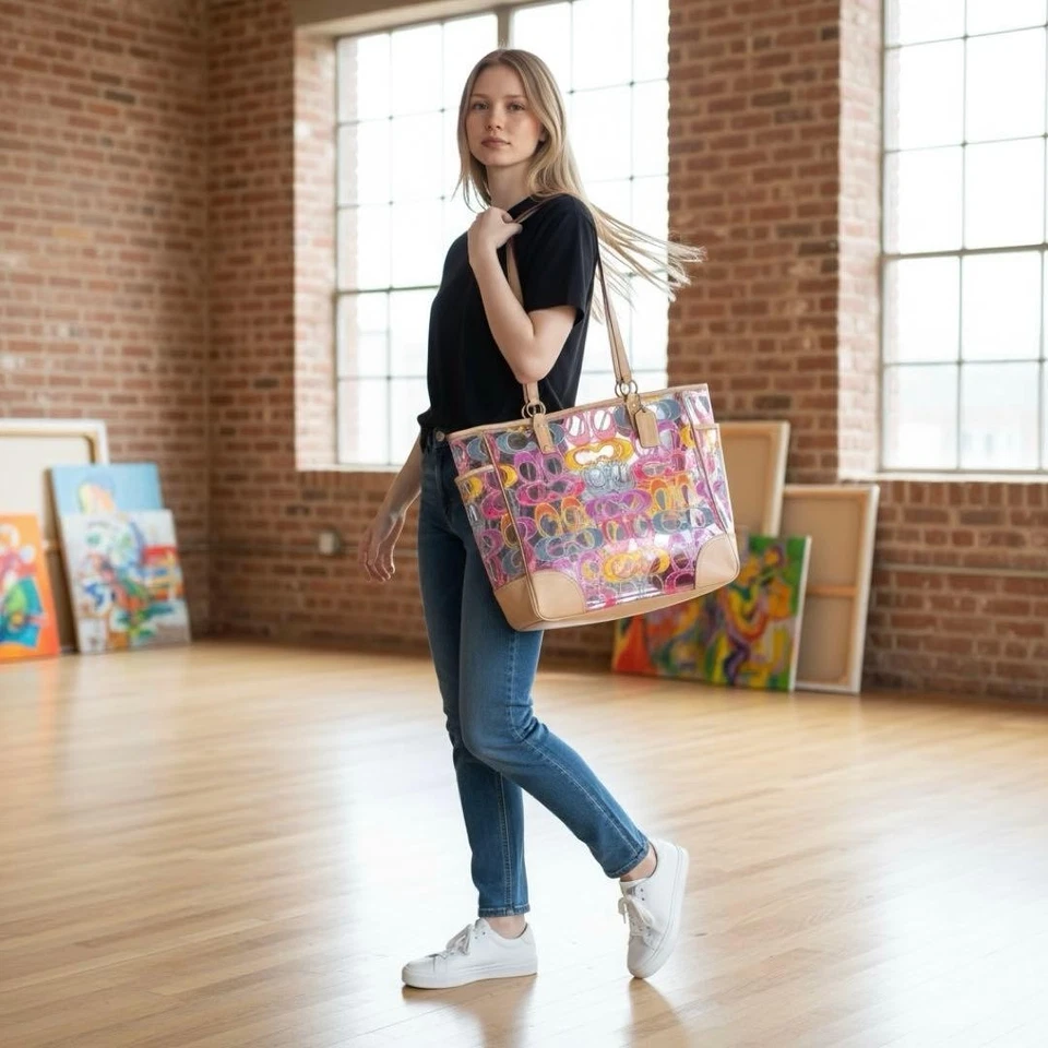 COACH Tote Bag, Clear Bag, Multicolor, Nylon, Signature, Women's From Japan - Image 2 of 4