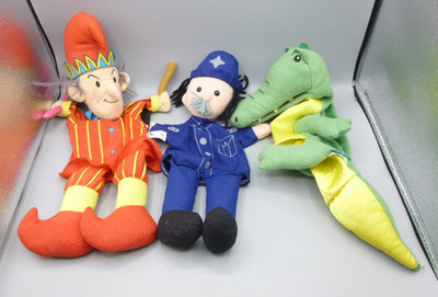 Vintage Fiesta ELC Set 3 Punch & Judy Krokodil Polizist Handpuppen Stofftiere