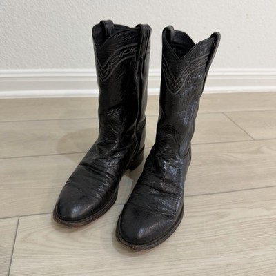 Justin BOOTS Mens Black Smooth Ostrich Roper Cowboy Western 