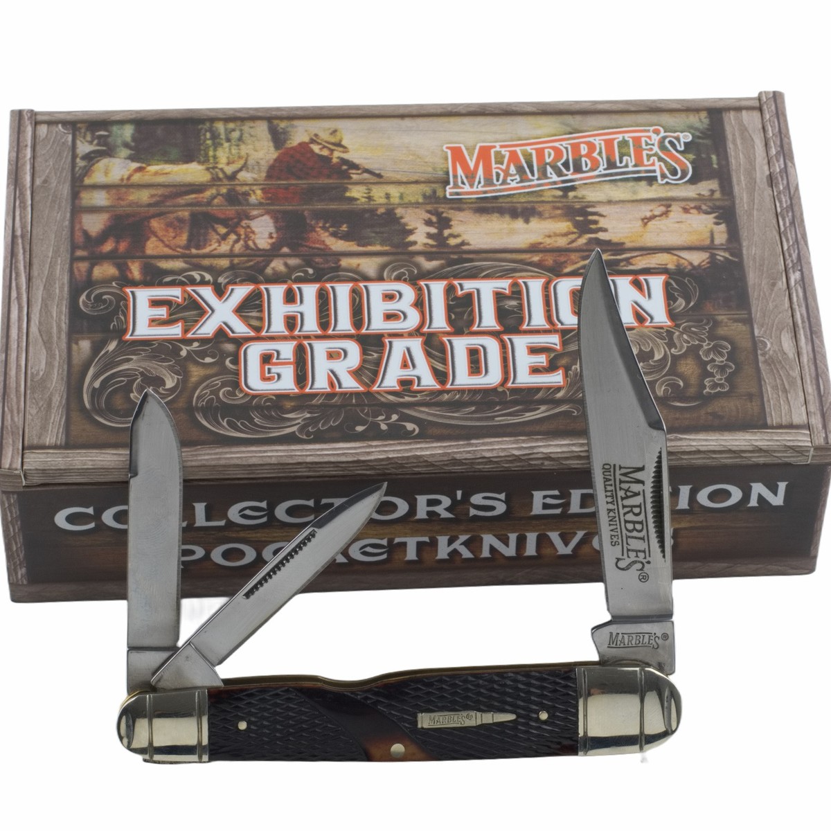 Marbles Large Whittler Folding Knife Brown Checkered Bone Handle