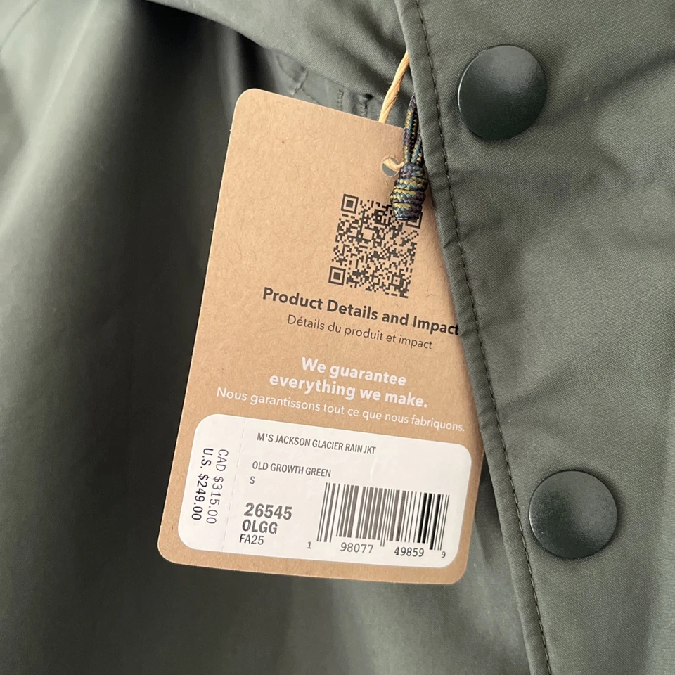 Patagonia Jackson Glacier Rain Jacket Mens Small Old Growth Green FA25 26545 NEW - Image 2 of 4
