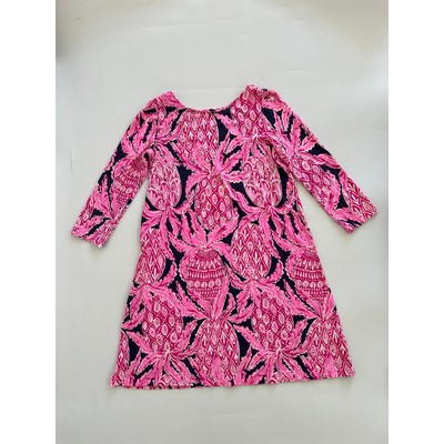 Lilly Pulitzer Sophie Coco Safari Pineapple Stretch Dress 3/4 Sleeve Small Pink