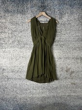 Alice + Olivia Dress Womens 8 Green Silk Pleated V Neck Sleeveless High Low