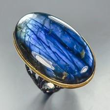 Handmade 45 ct Natural Labradorite Ring 925 Sterling Silver Size 7.5 /R461967