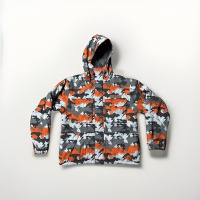 Burton Youth L Snowboard/Ski Jacket, Down Filled, Skull Orange, Grey And White