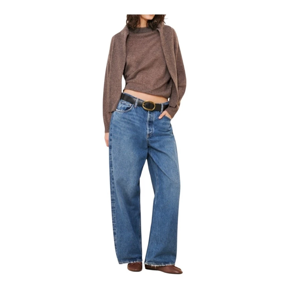 Suéter para mujer Naadam de cachemir con cuello redondo en capas marrón talla M Foto 4 de 4