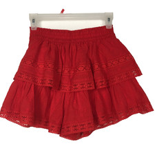 NEW Altar'd State Winslow Lace Skirt Skort Women's XS Red Smocked Waist Cotton