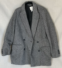 H M Women s Medium Black Tweed Double Breasted Buttoned Blazer Coat