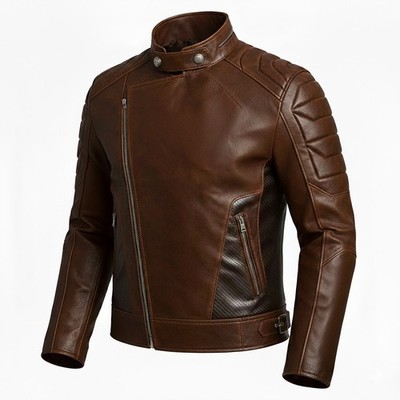 Brown And Black Cafe Racer Biker Leather Jacket For Men Real Cowhide Leather