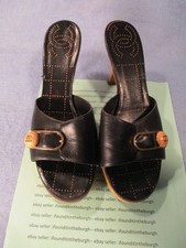 Chanel Black Leather Wooden Mule Gold CC  Buckle 39.5 USA Size 9