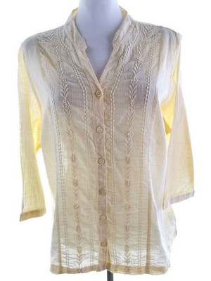 Marks & Spencer Boho Romantik Bluse Gelb Baumwolle 3/4 Arm Knopfleiste Hippie 44