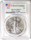 2023 PCGS MS70 First Strike Silver Eagle ASE 1oz .999 Fine Silver Coin Flag