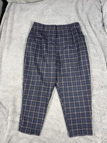 ASOS DESIGN Ankle Pants Womens 8 Petite Blue Plaid Pleated Tapered Relaxed Fit