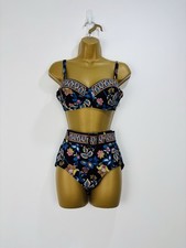 Boden Bikini Damen Gr. UK 12 34B schwarz bunt Zweiteiler Badeanzug