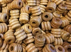 24 pcs Natural Stained Wood Grooved Carved Macrame Craft Beads 24mm x 22mm VTG