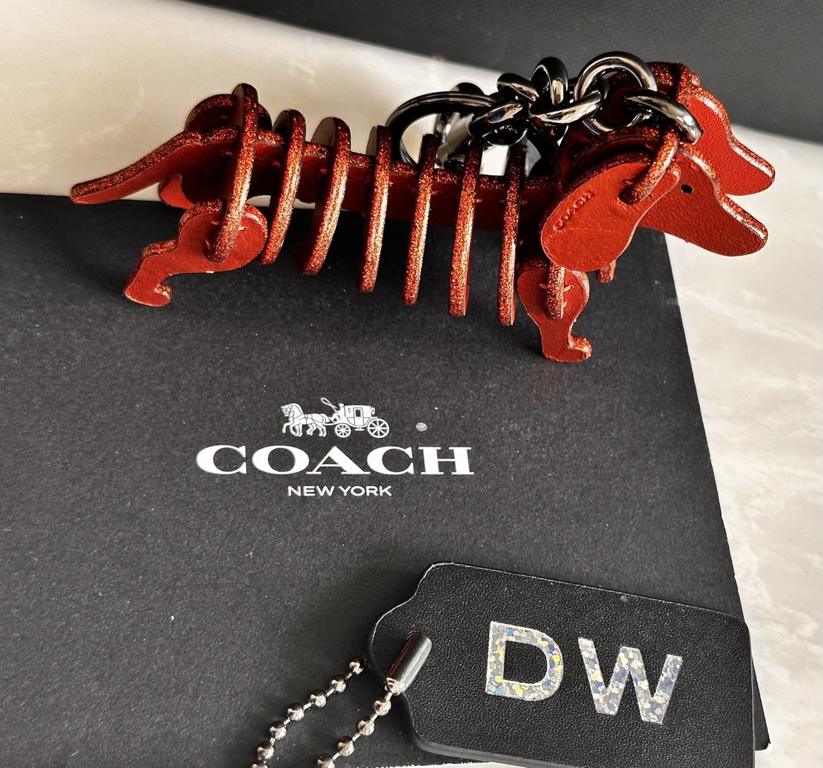 NEW COACH PUZZLE DACHSHUND METALLIC BRICK LEATHER GLITTER BAG