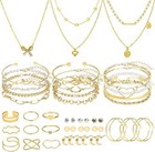 NEWITIN 49-Piece Gold Jewelry Set for Women. Includes necklace, bracelet, ring.