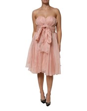Dolce & Gabbana Pink Silk Chiffon A-line Pleated Midi Women's Dress Authentic