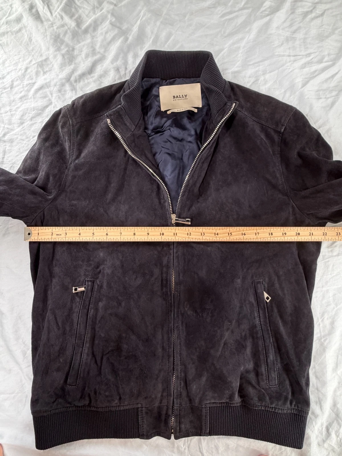 Bally Men's Navy Goat Suede Bomber Jacket IT 50 US 40 Made in Italy AS IS - product detail image 14