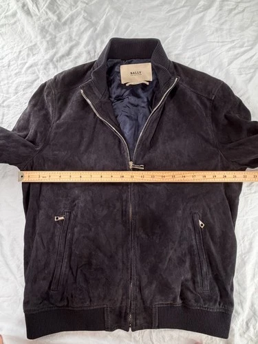 Bally Men's Navy Goat Suede Bomber Jacket IT 50 US 40 Made in Italy AS IS image 14