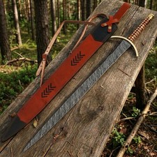 Viking Sword Forged Damascus Steel Handmade Medieval Sword 35" Wood Handle