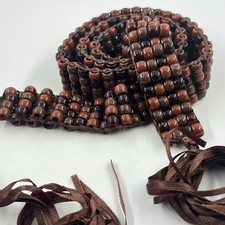 Brown Beaded Belt 36  Women  s Size LargeTie Front Boho Hippie Festival Neutral