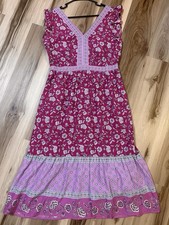 New Loft Size 8 Border Ruffle Midi Pocket Dress Fushia Lilac Floral Boho Tiered