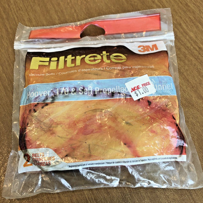 Filtrete 3M 2 pack Vacuum Belt Hoover 170 & Self Propelled WindTunnel 64170B NOS