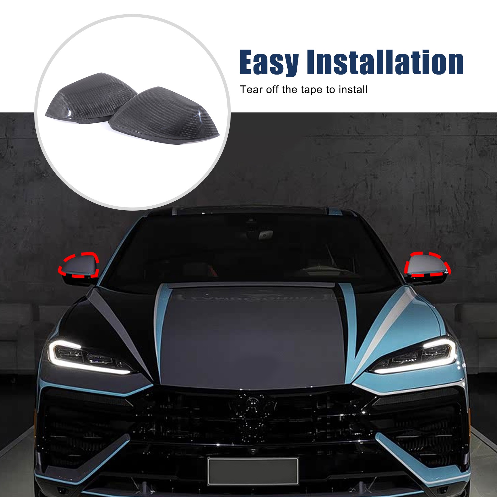 Real Carbon Fiber Side Mirror Cover Overlay For Lamborghini Urus 2018-2024 2PCS