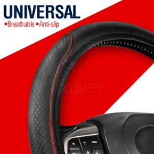 Leather Car Steering Wheel Cover for Good Grip Auto Accessories 15" Black + Red