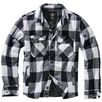 Brandit Lumber Jacke Herren Gepolstert Flannel Mantel Kariertes Weiß Schwarz