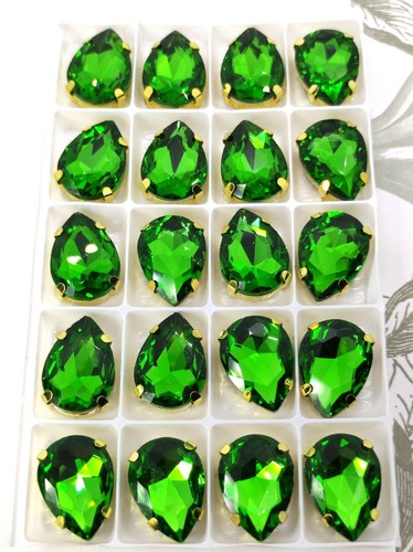 20 13x18 Teardrops Gems Sew On Gold claw Rhinestones Glass Crystals Olive Green - Picture 3 of 7