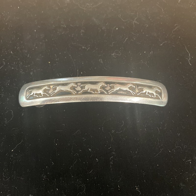 Vtg Native American Sterling Siver Overlay Horses Hair Clip Marked webb Sterling