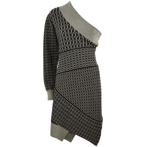Burberry Grey One Shoulder Wool Knit Jacquard Cable Dress Made In Italy Size L - Picture 6 of 12